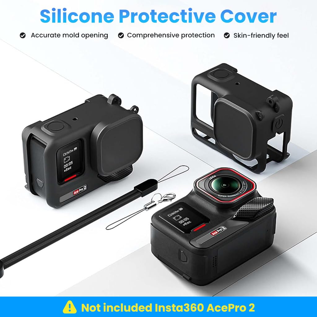 ZORBES Silicone Protective Case for Insta360 Ace Pro 2 with Lens Cap and Lanyard | Anti‑Scratch Camera Cover