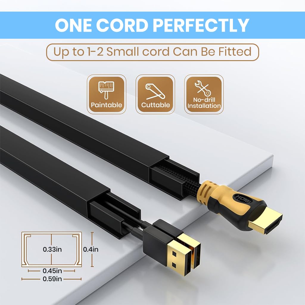 Serplex Cord Cover Kit for Wall TV Management featuring Sliding Cable Holder and 94in PVC Raceway