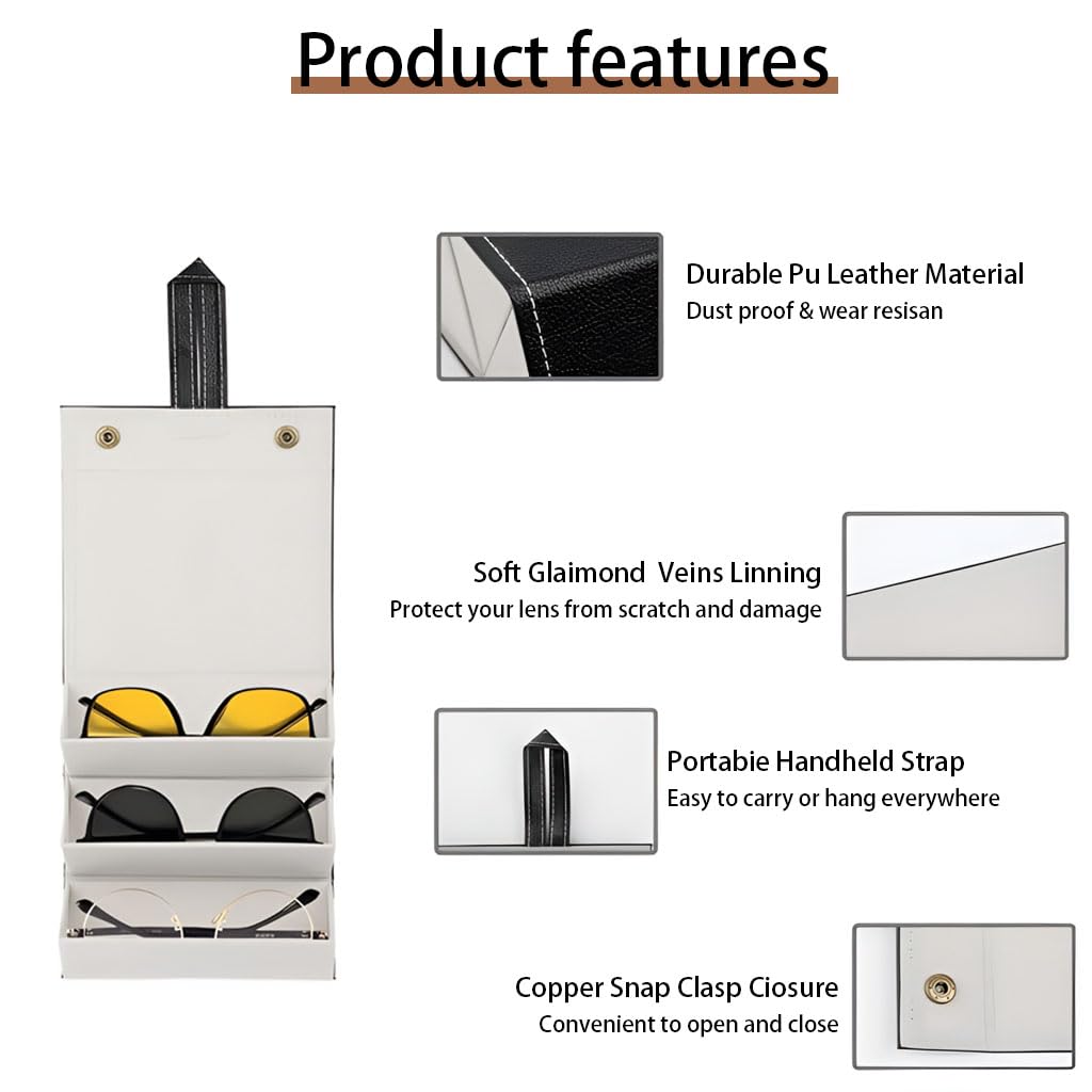 Zibuyu Foldable Sunglasses Travel Case for Eyewear Organization with PU Leather Design | Compact Folding Storage Box