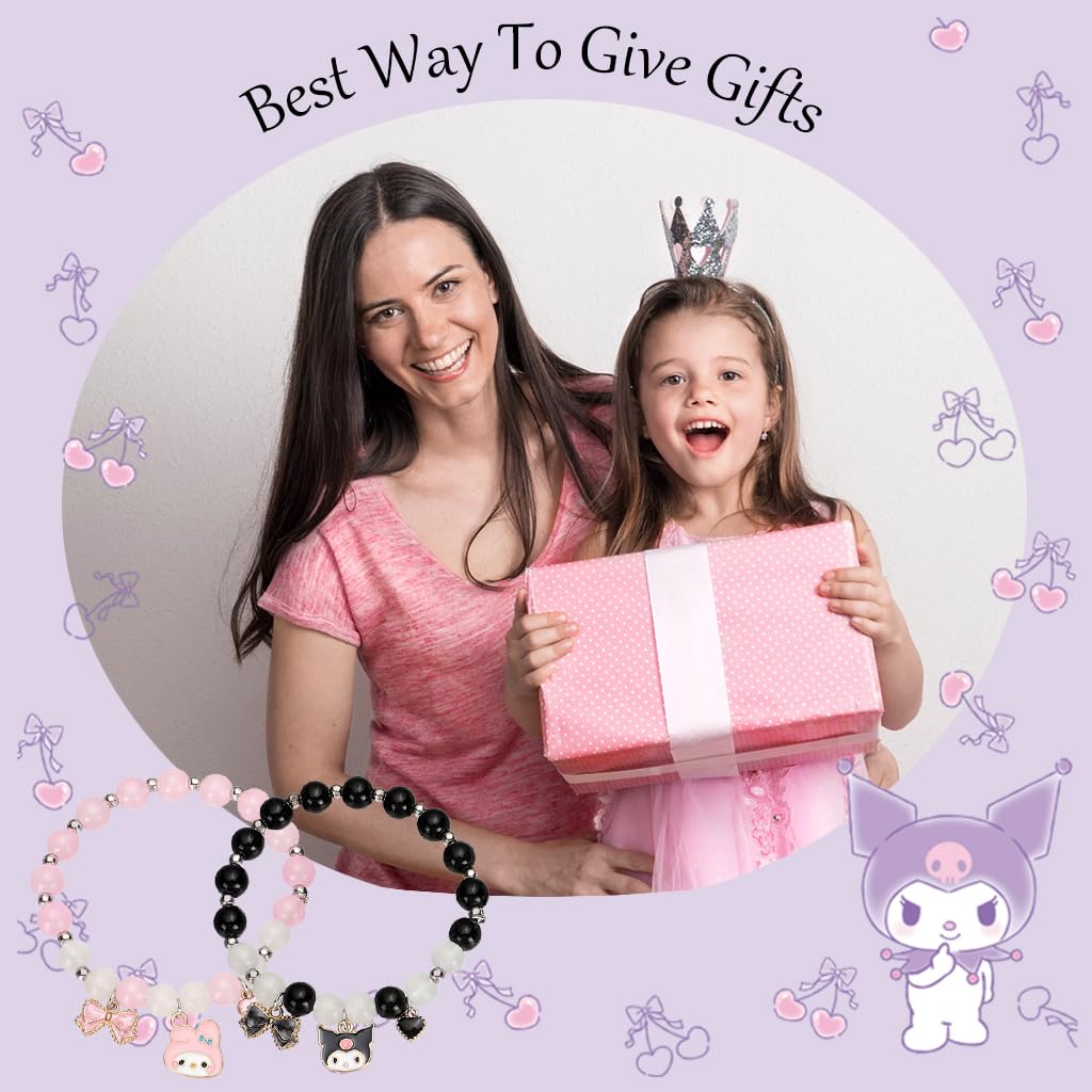 Venzina Friendship Bracelet Set for Girls and Women with 8mm Beads and Magnetic Heart Charms | Matching Gift for Sisters and Best Friends