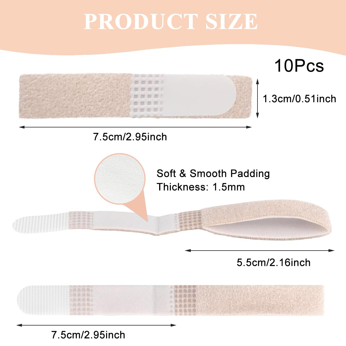 HANNEA Buddy Tape Finger Straps for Toes with Adjustable Hook and Loop Closure, 10PCS | Washable Khaki Wraps for Toe Alignment and Support