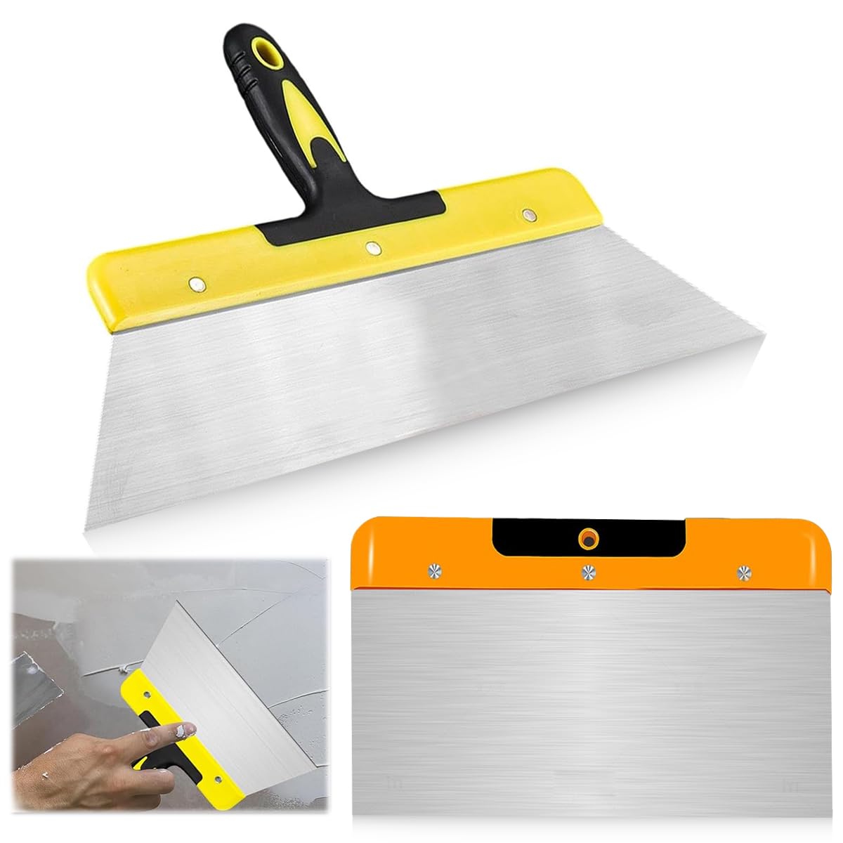 Serplex® 2Pcs Cleaning Scraper Putty Scraper 8 inch Steel Paint Scraper Tool for Spackling, Wallpaper Scraper, Spatula Scraper, Spackle Tools