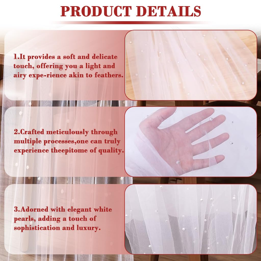 HASTHIP Table Runner for Weddings and Parties with Pearl Embellished Lace 80x300cm | Elegant Sheer Dining Decor