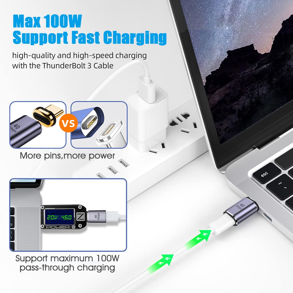 Verilux  Type C Adapter Magnetic USB C Adapter USB 4.0 Support Thunderbolt 3/4 100W PD Fast Charging 40Gb/s Data Transfer, 8K@60Hz Video Output for MacBook Pro/Air and USB C Smartphone, Laptop, Tablet