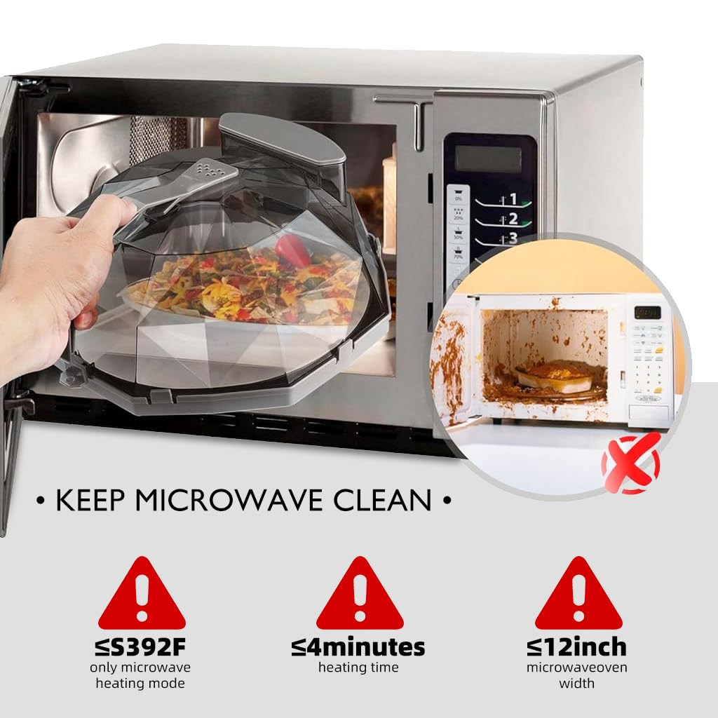 Supvox Microwave Cover for Food with 11.8×10.2×4.5 in Dome and Adjustable Steam Vent | Grey