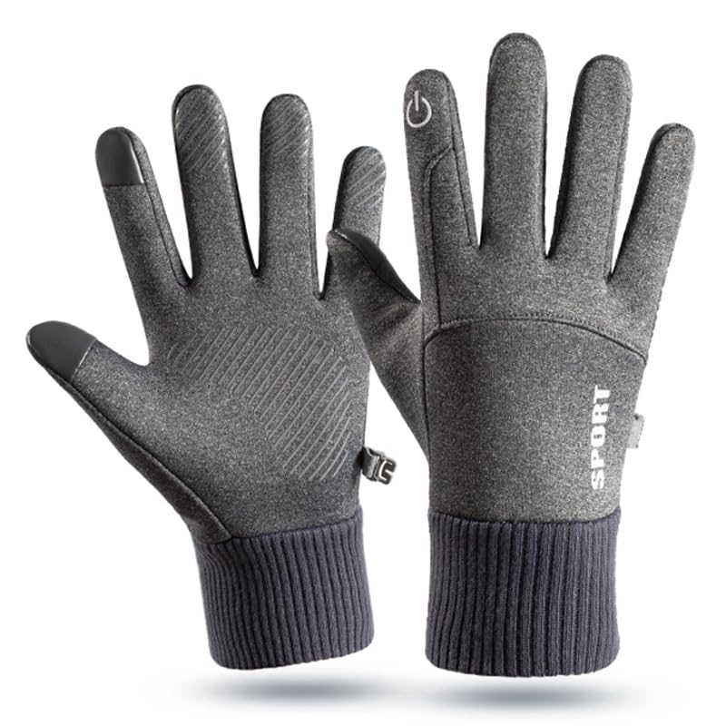 ZIBUYU® Grey Cycling Gloves, Warm Winter Gloves, Water-Repellent, Touchscreen Gloves, Windproof Running Gloves, Non-Slip for Men and Women, for Running, Cycling, Climbing, etc