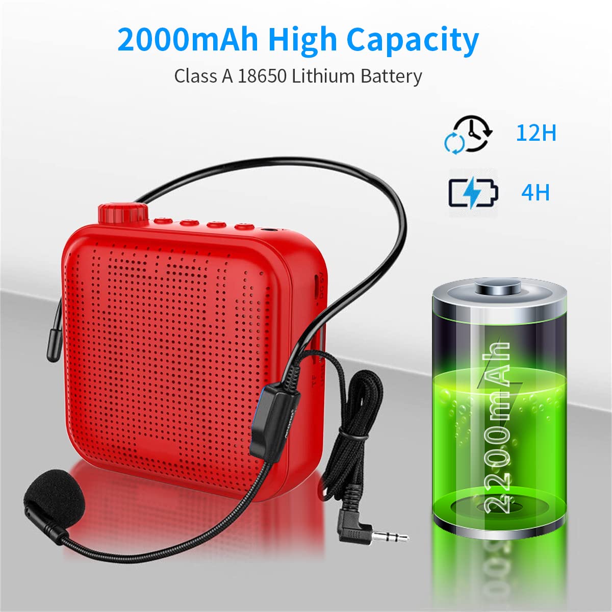 ZORBES  Voice Speaker Set, Voice Microphone Amplifier for Teachers, Support TF Card/Flash Drive, USB Voice Speaker for Teachers, Tour Guide, Coach (Red 15W 2200mAh)