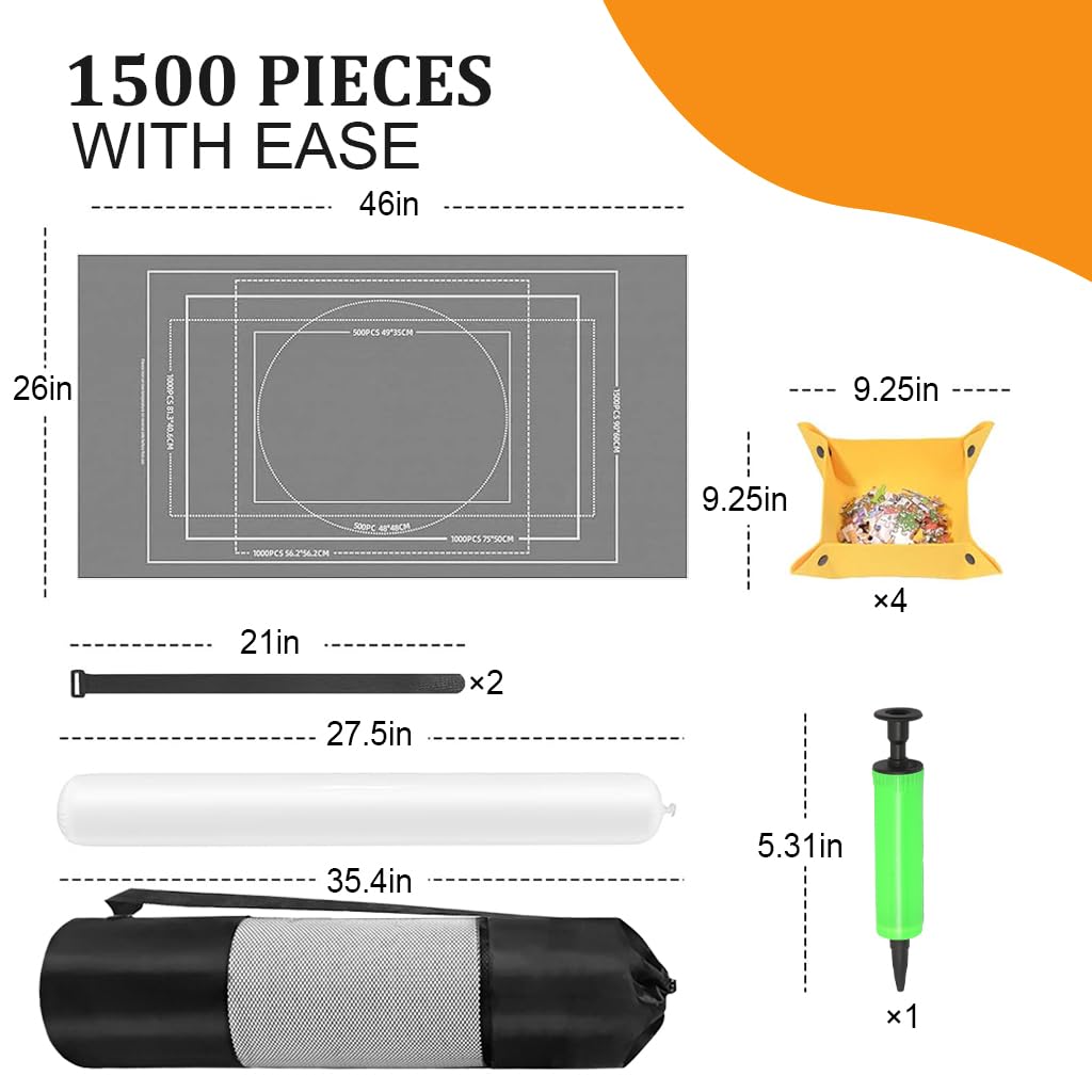 PATPAT Felt Puzzle Floor Mat for 1500 Piece Jigsaw Storage with Air Pump and 4 Trays