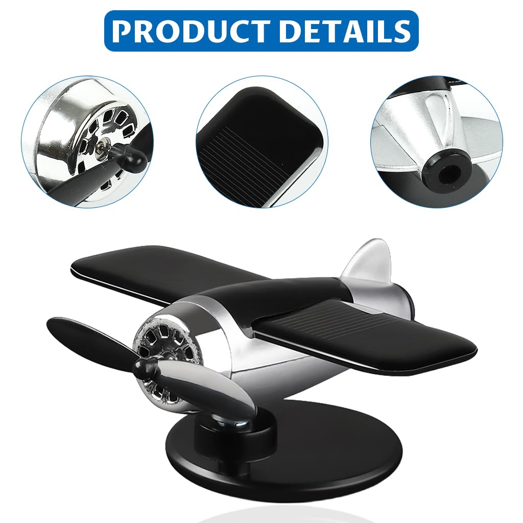 STHIRA Vintage Helicopter Model Decor for Car Dashboard featuring Solar Powered Propeller | Retro Swing Airplane Charm with Anti Slip Pad