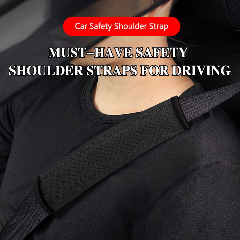 STHIRA Seat Belt Pad for Car and Truck with 6.5x23cm Velcro Closure PU Leather | 2pcs Set