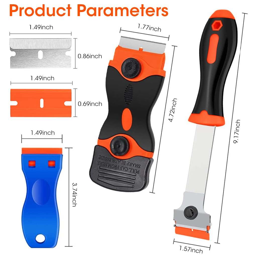 Serplex Razor Blade Scraper for Removing Stickers and Glue | 3 Pack with 40 Blades and Dual Head Design