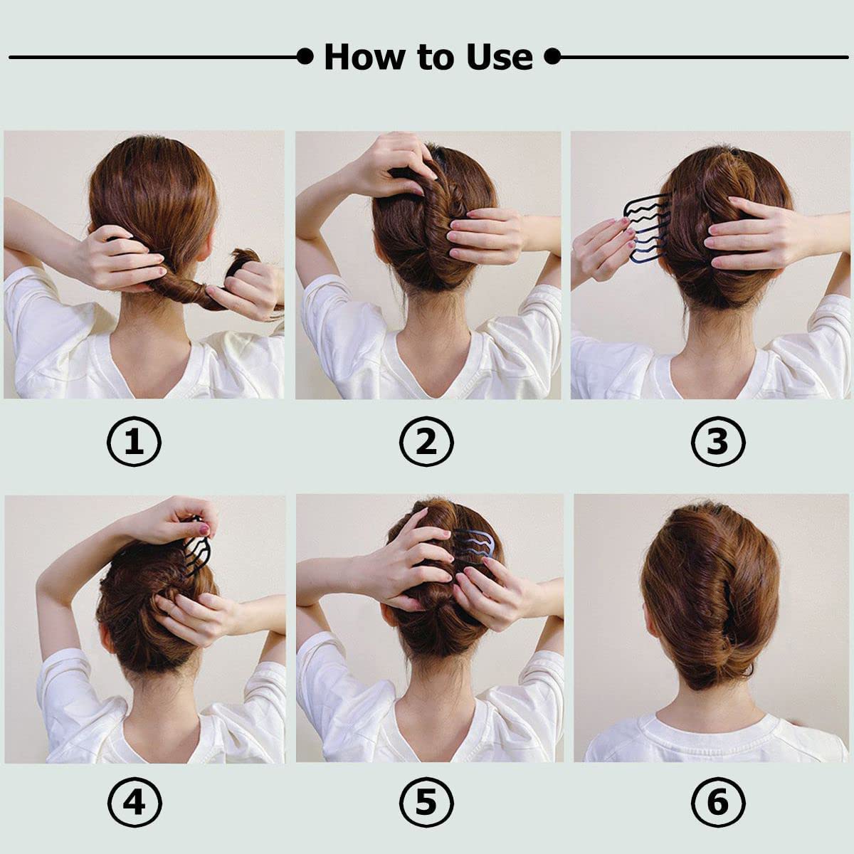 ZIBUYU Hair Bun Slide Combs Set for Easy Updos with Curved Anti Slip Teeth | 6 Pc ABS