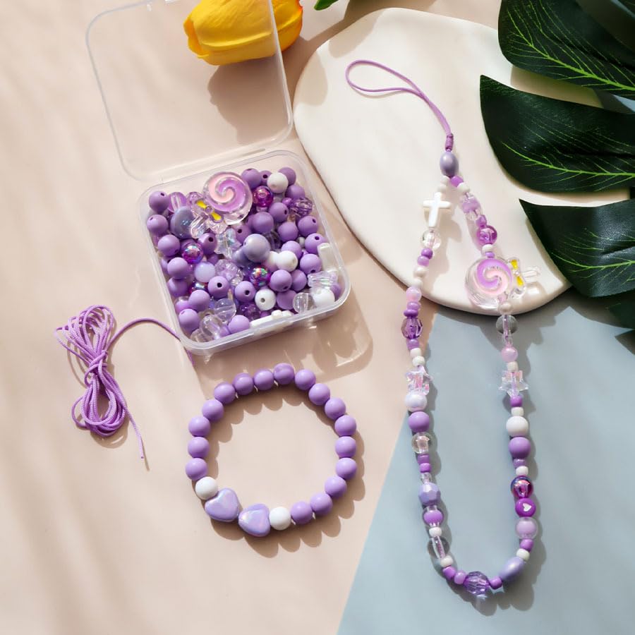 SANNIDHI® Phone Charms Strap Pink Cute Aesthetic Love Phone Chain Girl Pearl Beaded Lanyard Jewelry - Purple