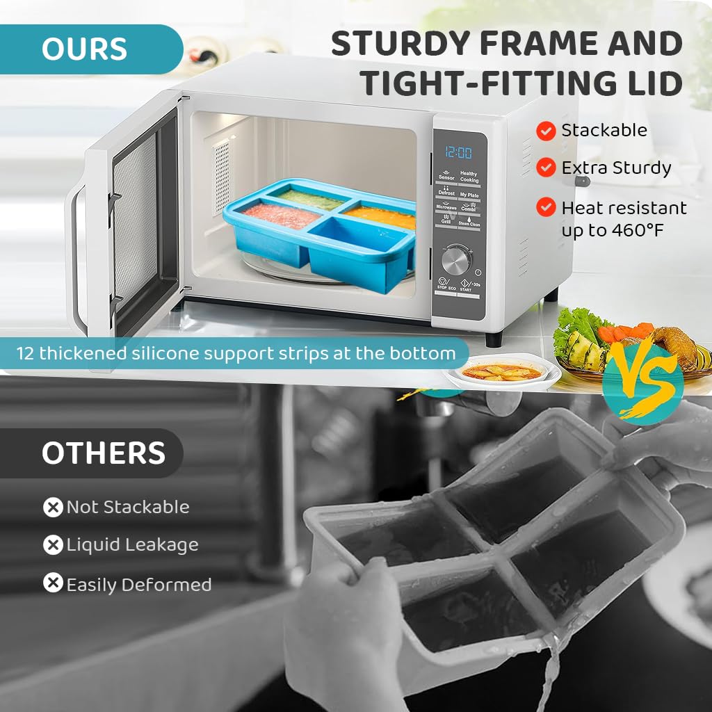 Supvox Ice Cube Tray for Miso Soup and Curry Cubes with 125ml and 250ml Dual Scale Lines | Food Grade Silicone Mold with Semi Transparent Lid