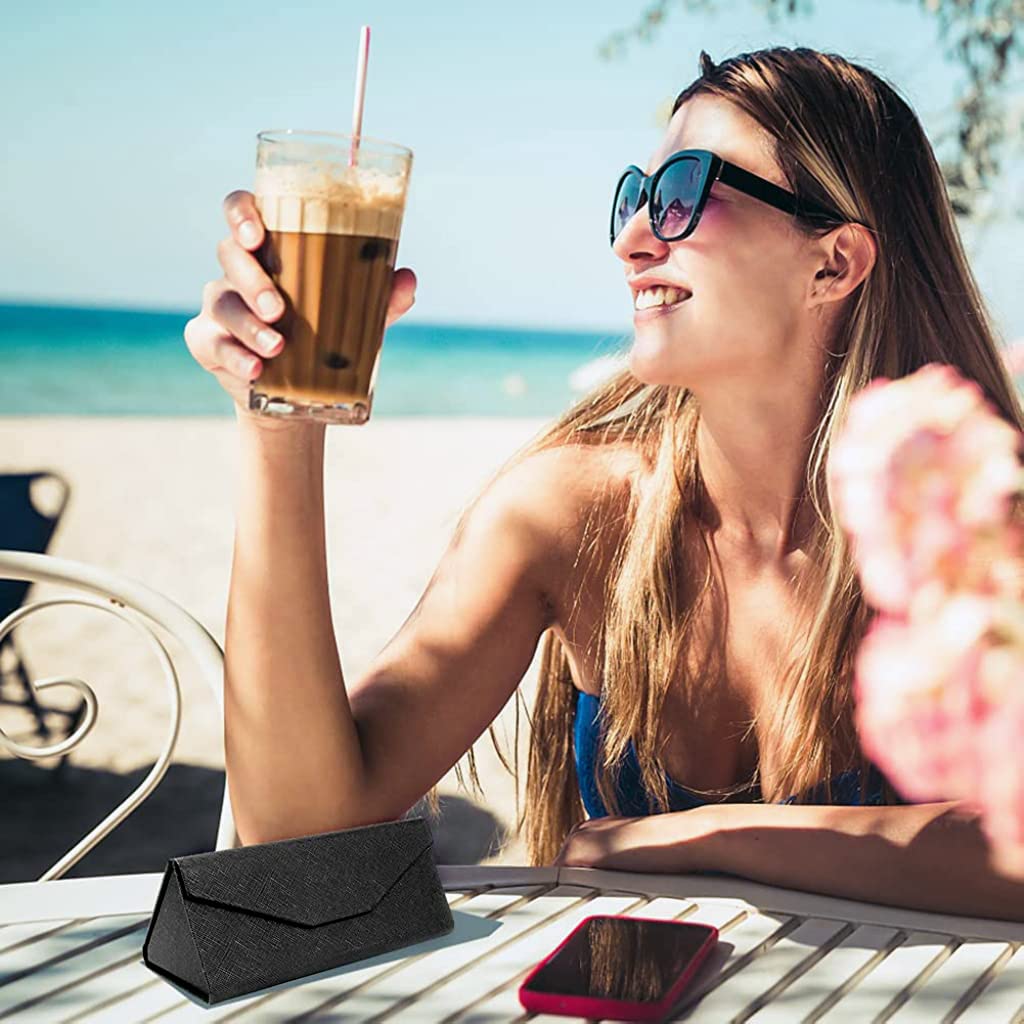 GUSTAVE Sunglasses Organizer Case for Travel with Triangle Folding Design and PU Leather | Includes Lens Wipe Cloth