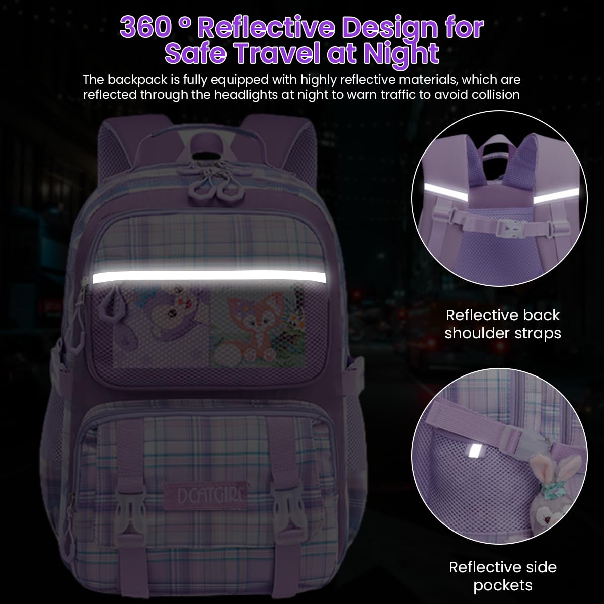 PALAY School Backpack for Girls with 28×17×41cm Multi Layer Design and Ergonomic Back | Oxford Cloth Purple Set