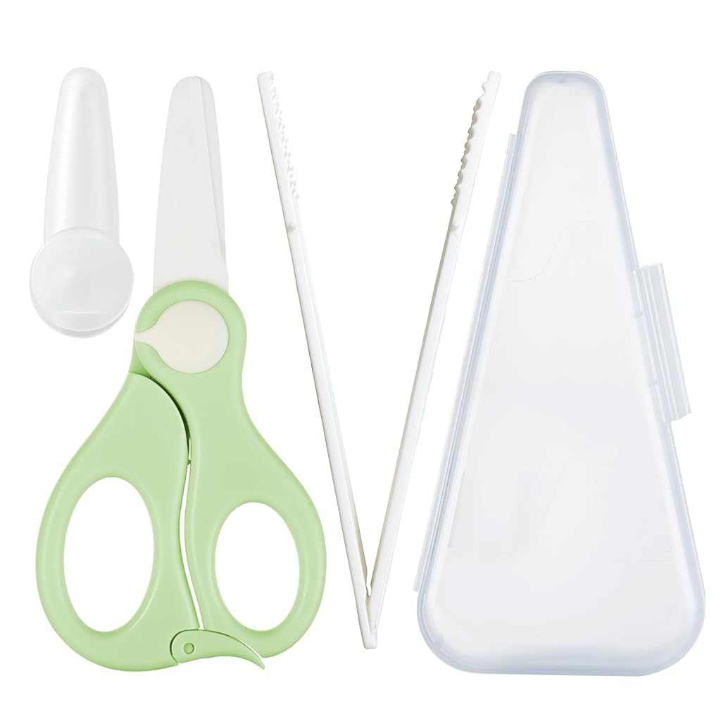 SNOWIE SOFT® Baby Food Scissors & Tongs, Food-Grade Ceramic Scissors for Safe Baby Feeding, Cutting Fruits, Vegetables, and Snacks, Safety Lock Design, Anti-Slip Food Tongs, with Storage Case