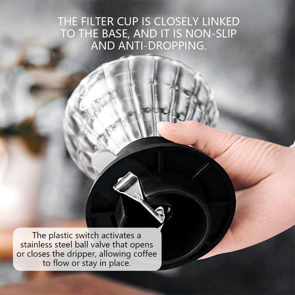 Supvox Coffee Dripper for 1–4 Cups with V60 Size 02 Cone and Silicone Stand | Borosilicate Glass