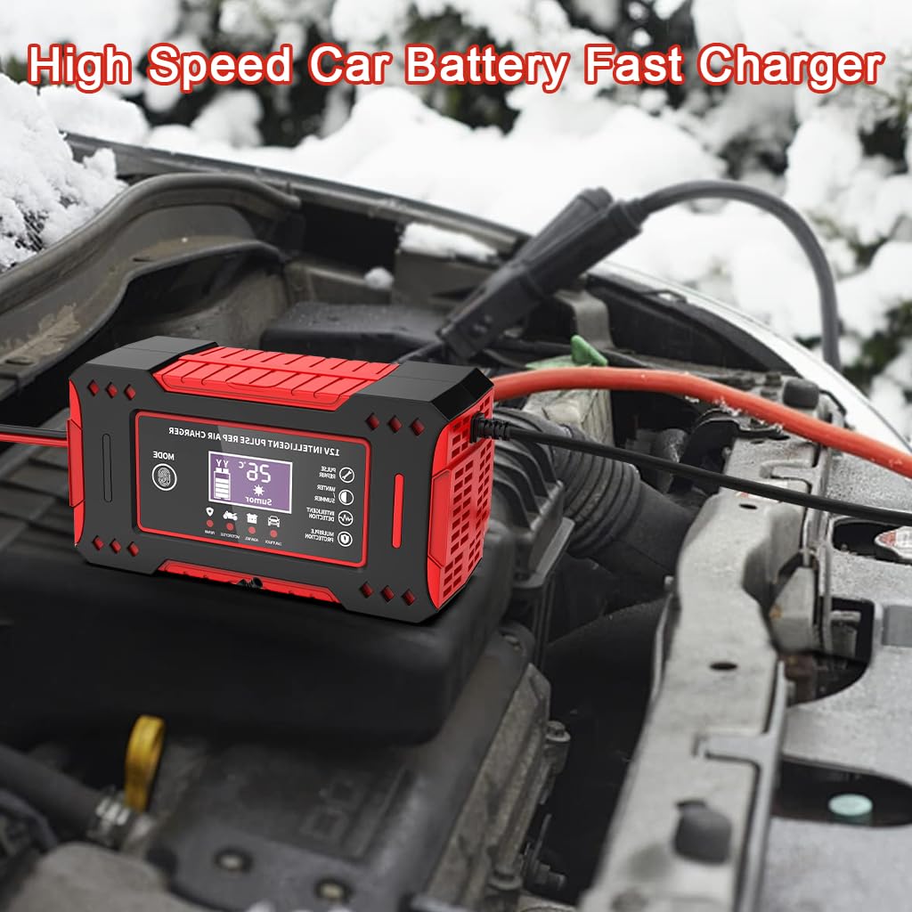 STHIRA Car Battery Charger 12V 6A for Cars Motorcycles and Boats with LCD Display | Pulse Maintenance and Auto Stop