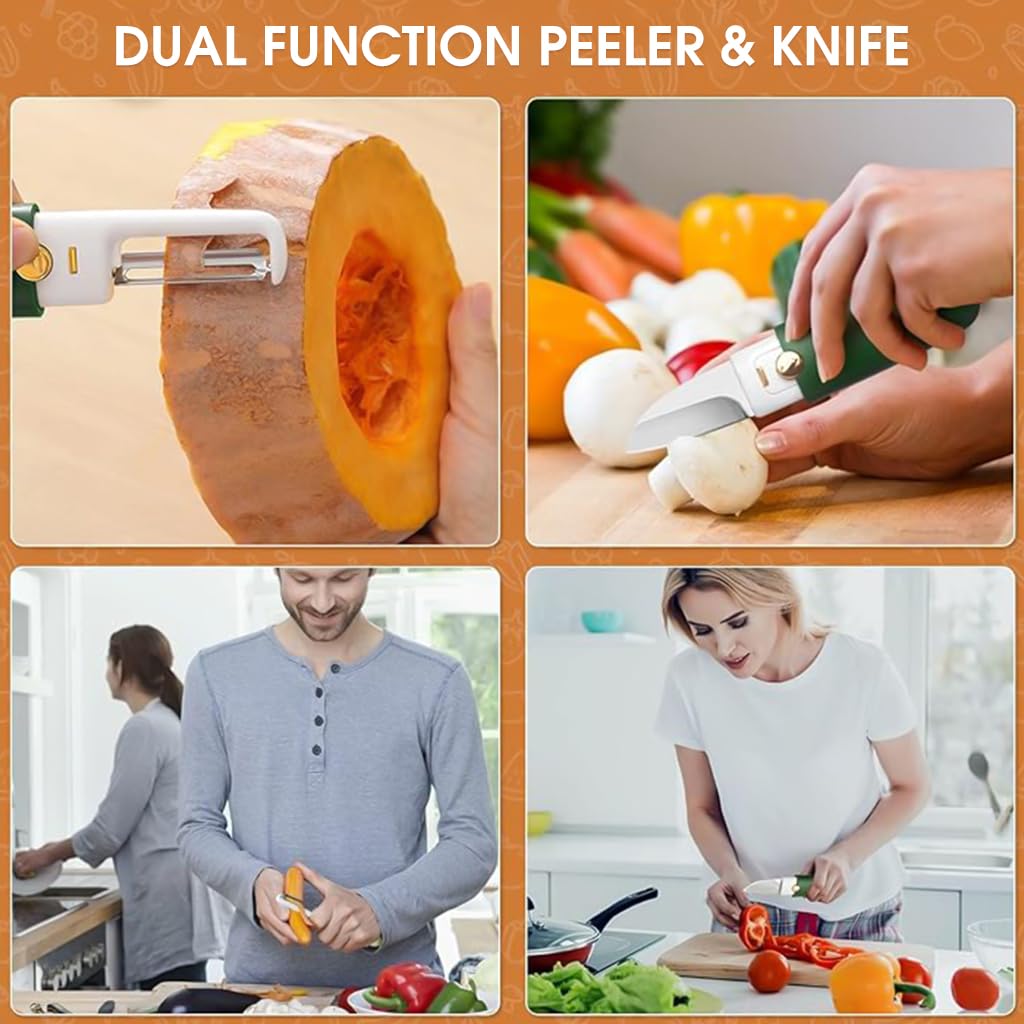 ZIBUYU Folding Knife Peeler for Vegetables and Fruits with Dual Head Design | 17.5cm Stainless Steel Cutter