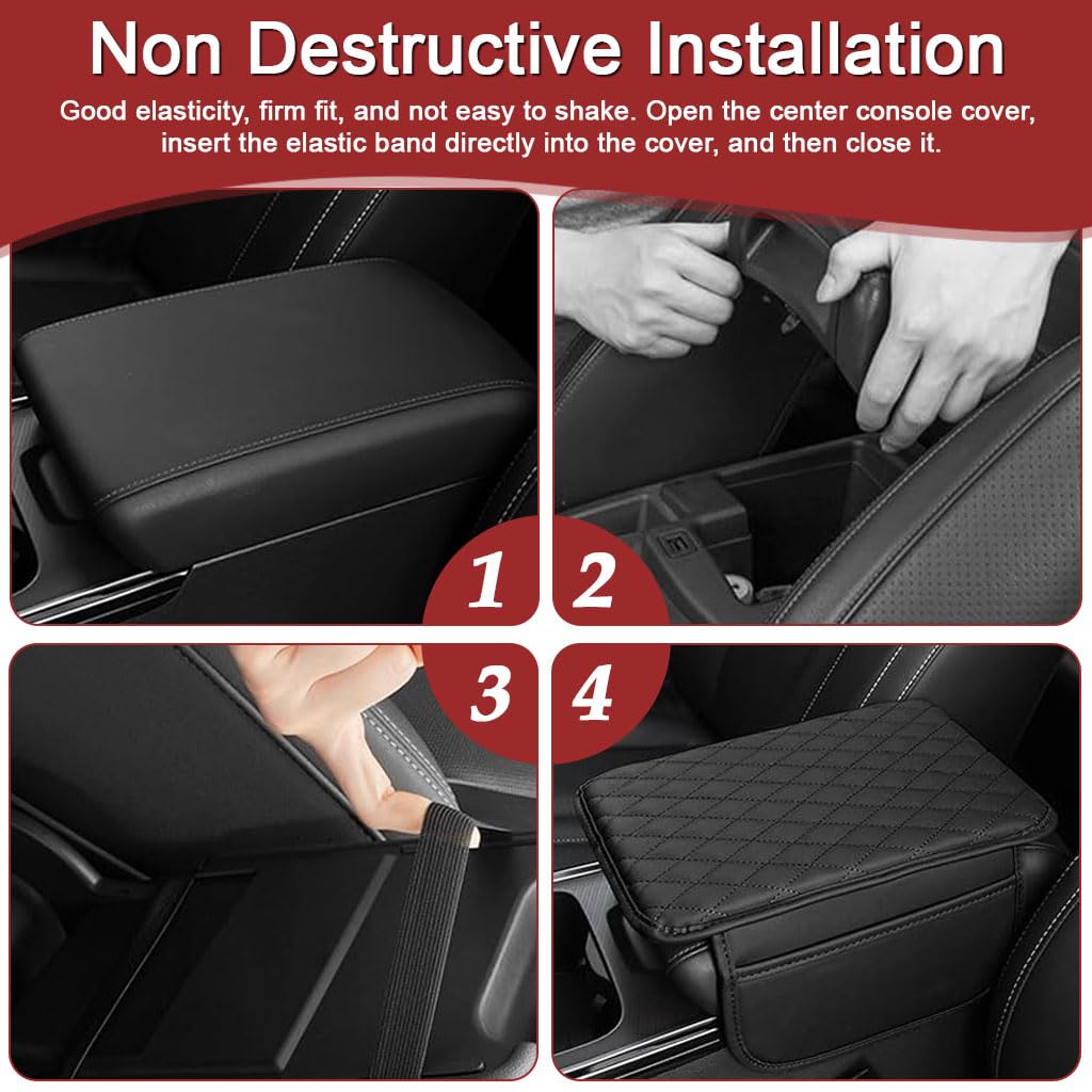 STHIRA Car Armrest Cushion for Comfort and Protection with Dual Mobile Pockets | PU Leather Universal Fit