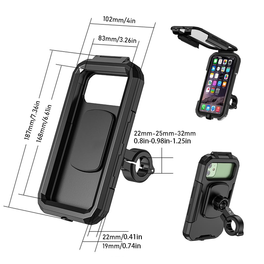 STHIRA® Mobile Holder for Bike, 360 ° Rotatable Outdoor Waterproof Phone Mount Holder with Aluminum Alloy Installation Base Anti-Glare Touch Screen Design Phone Holder for 6.1'' Phone and Below