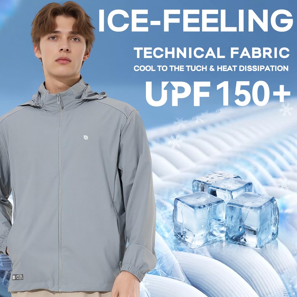 Venzina Sunscreen Jacket for Men with UPF150+ UV Shield and Removable Hood | Ice Silk Cooling Tech