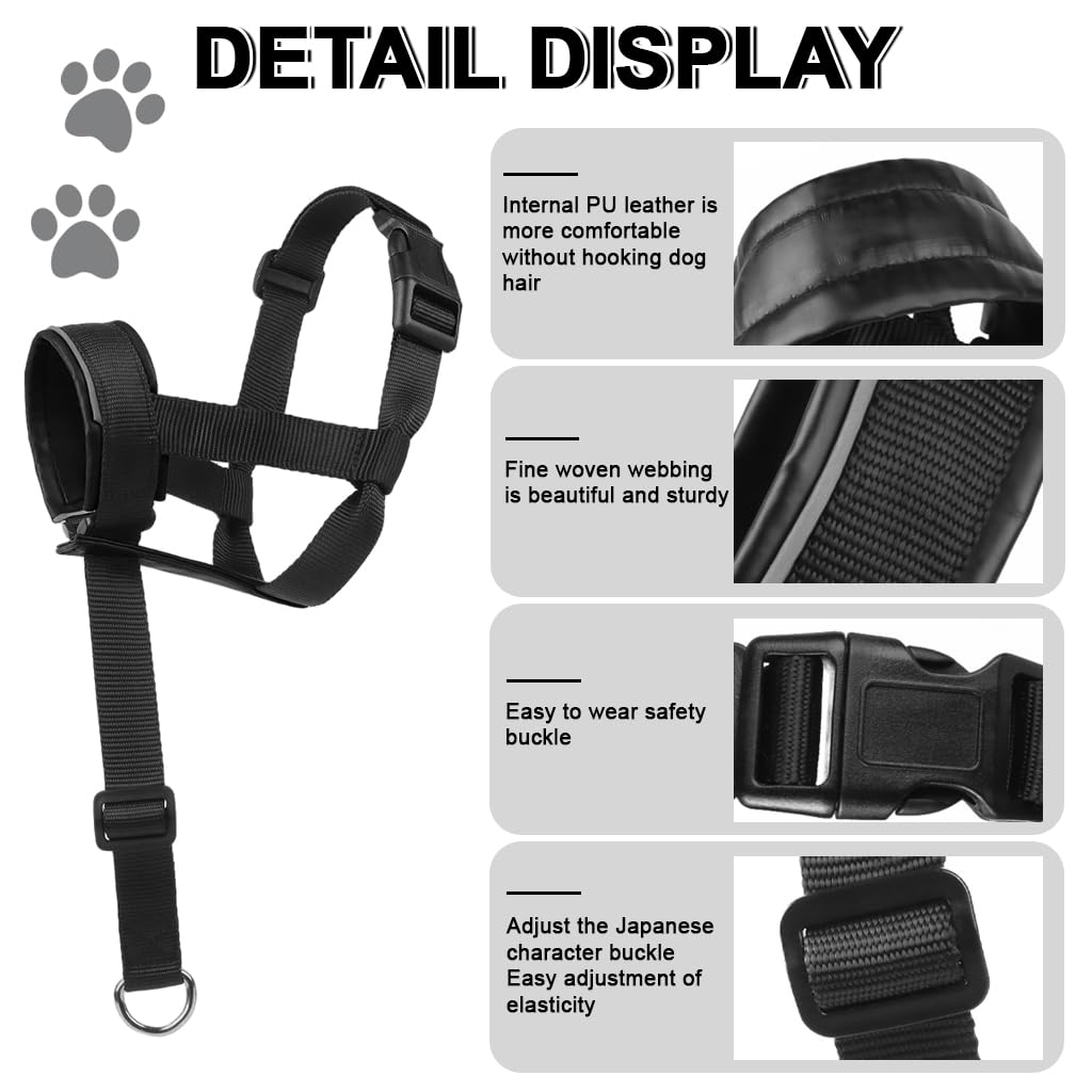 Qpets Dog Head Collar for Training Control with D-Ring and Quick Release Buckle | Adjustable Fit 30–60 cm with Soft Leather Liner for Small to Medium Dogs