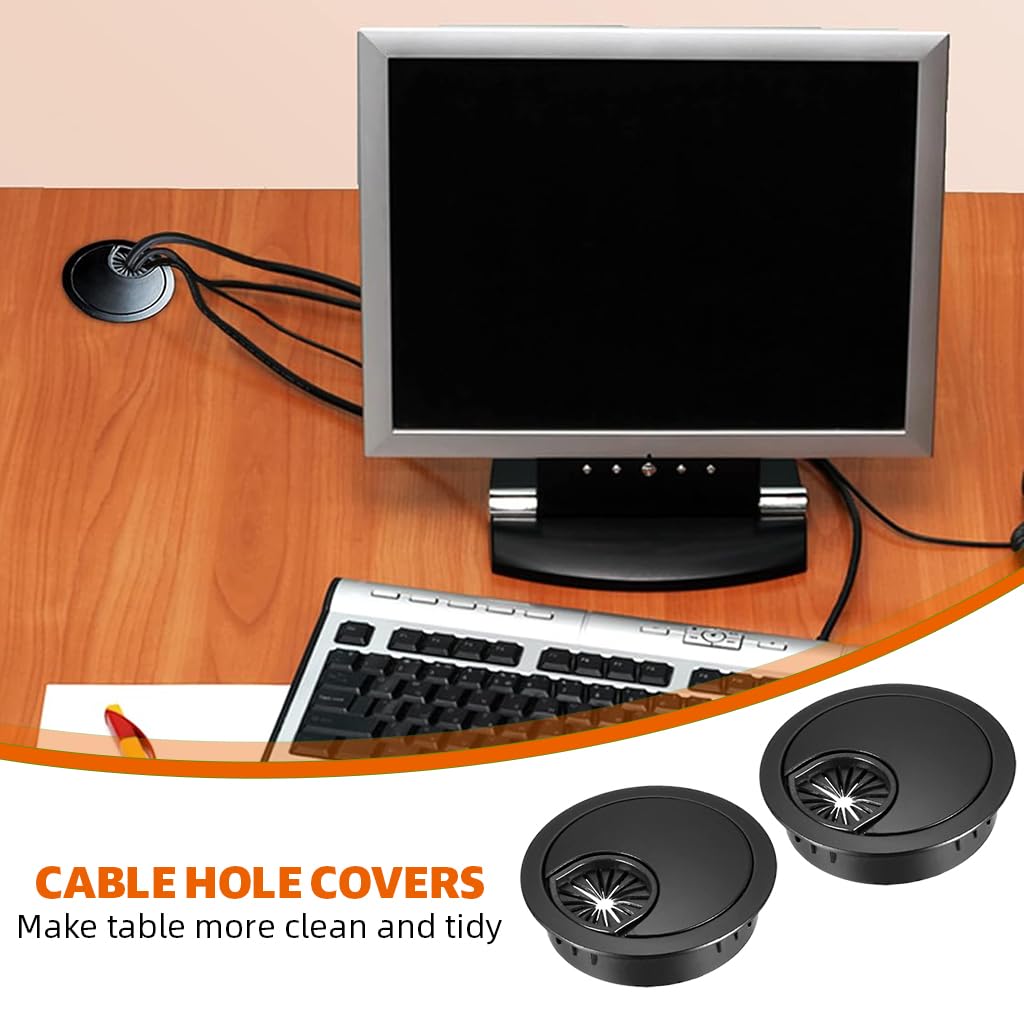 Serplex Desk Grommets for Office Cable Management 4PCS 2 Inch Zinc Alloy Covers | Black Finish