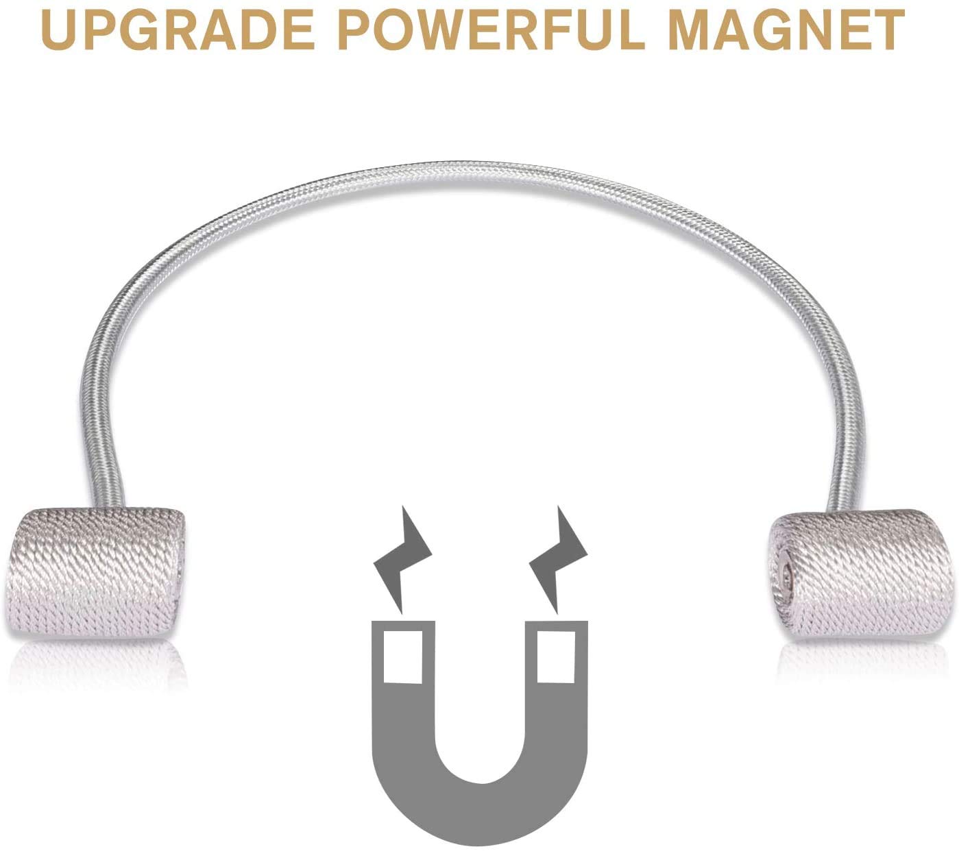 HASTHIP Curtain Tiebacks for Drapes with Strong Magnetic Hold 48cm Rope | Silvery Decorative Holdbacks