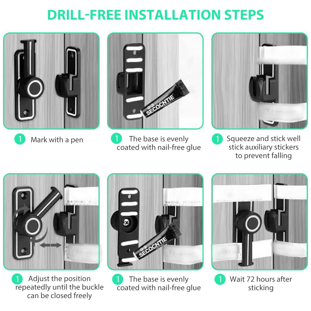 HASTHIP Door Lock for Home with 90 and 180 Degree Sliding Latch in Frosted Black | Zinc Alloy