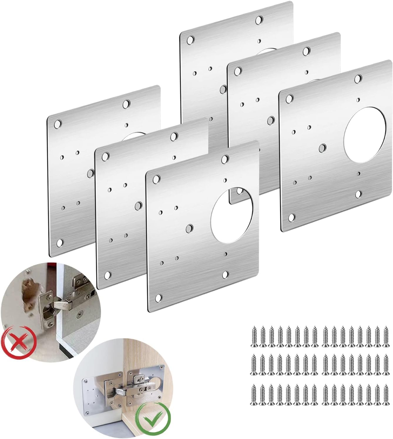 HASTHIP Cabinet Hinge Repair Kit 4pcs for Door and Cabinet Fixing | Stainless Steel Plates with Mounting Screws