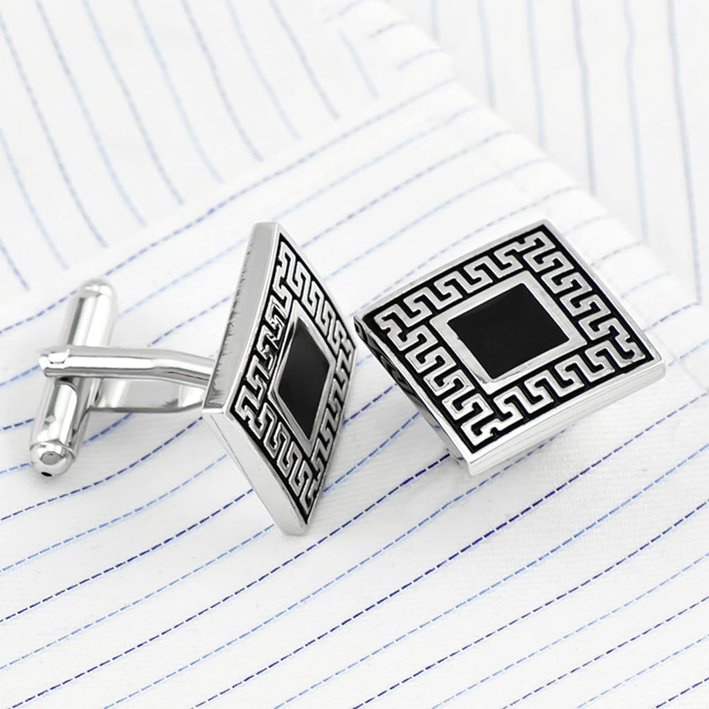 GUSTAVE® Cufflinks for Men Round Golden Edge Enamel Cufflinks Set for Men Suits Luxury Formal Wedding Business Shirt Cuff Links Accessories - 1 Pair