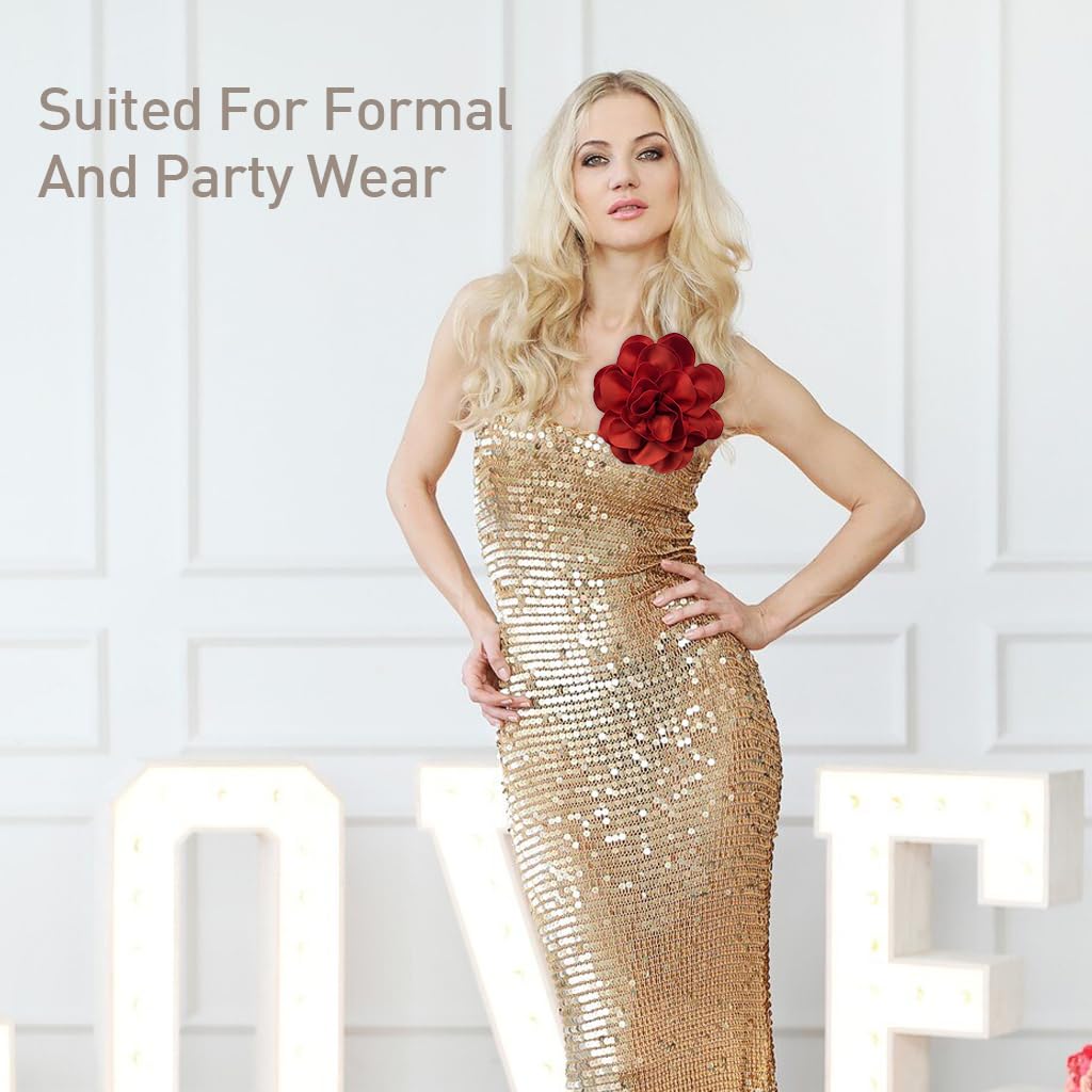 SANNIDHI Brooch Pin for Women featuring Large Red Satin Flower | Saree Dress Accessory