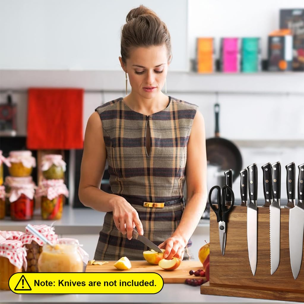 Supvox Kitchen Cutters Stand with Double Sided Magnetic Panel and Wooden Base for 4–6 Cutters