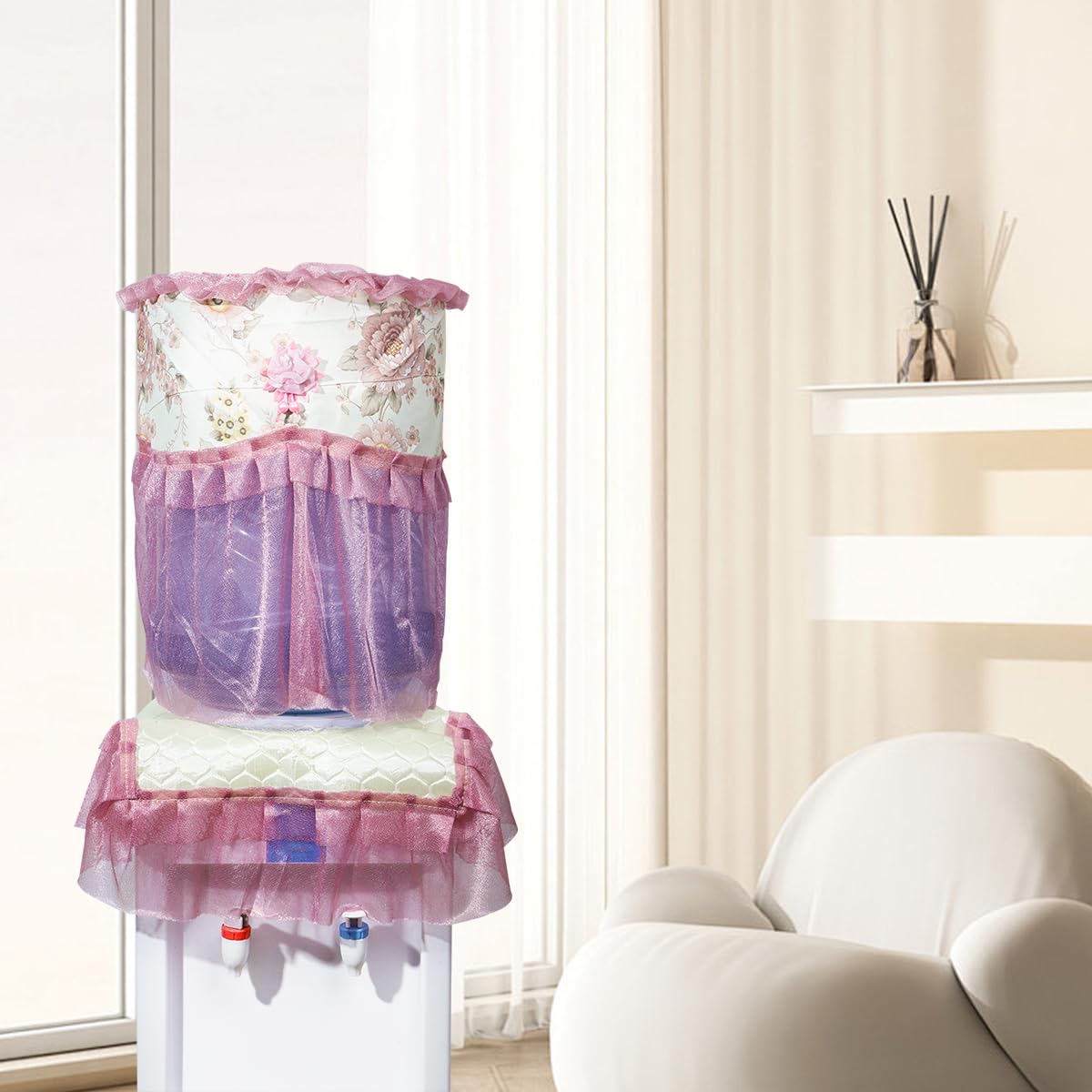 HASTHIP Water Dispenser Cover Set for 20L Gallon with Dual Protection and Lace Design | Floral Embroidery Dustproof Covers