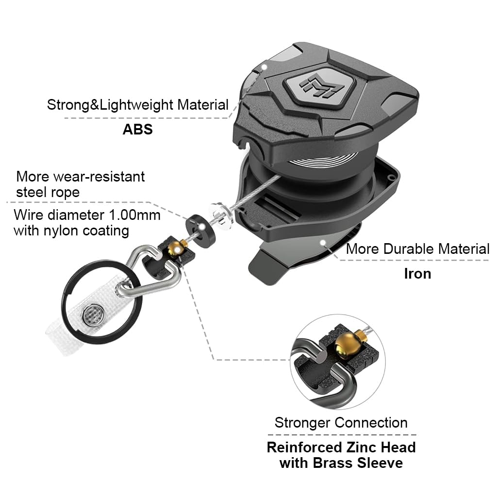 HASTHIP Retractable Keychain for ID Badges and Keys with 31.5 in Steel Cord | ABS Body Clip