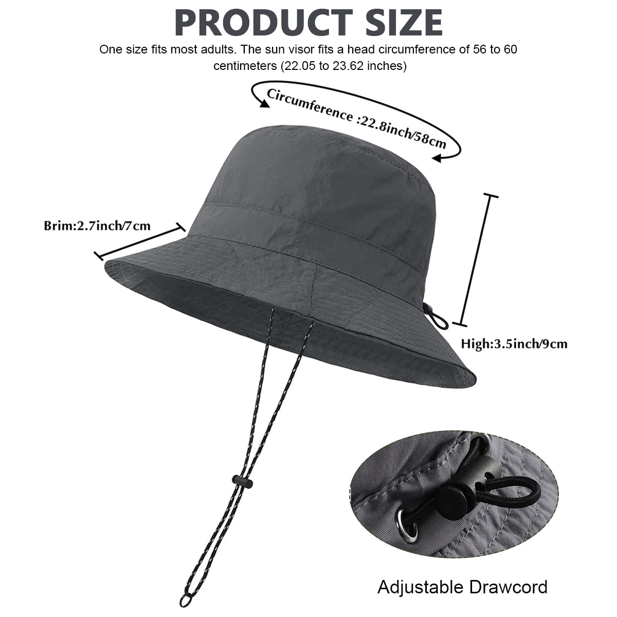 GUSTAVE Sun Hat For Man Women Lightweight Bucket Hat Folding Pocket Wide Brim Bucket with Windproof Chin Strap Waterproof Bucket Hat for Hiking, Fishing, Camping