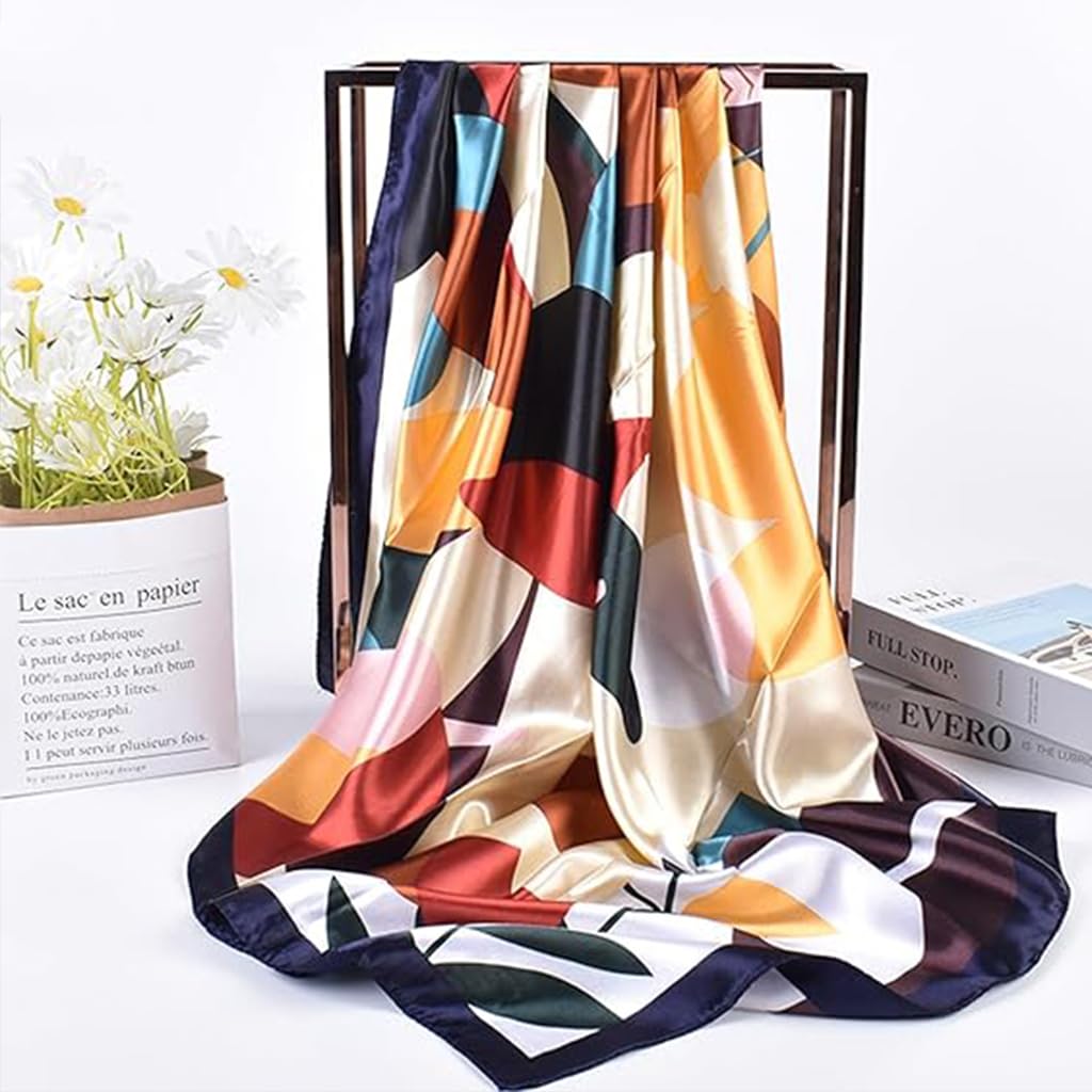 Zibuyu Vintage Print Large Square Scarf for Women featuring 90x90cm Silk-Like Fabric | Elegant Navy Blue Accessory