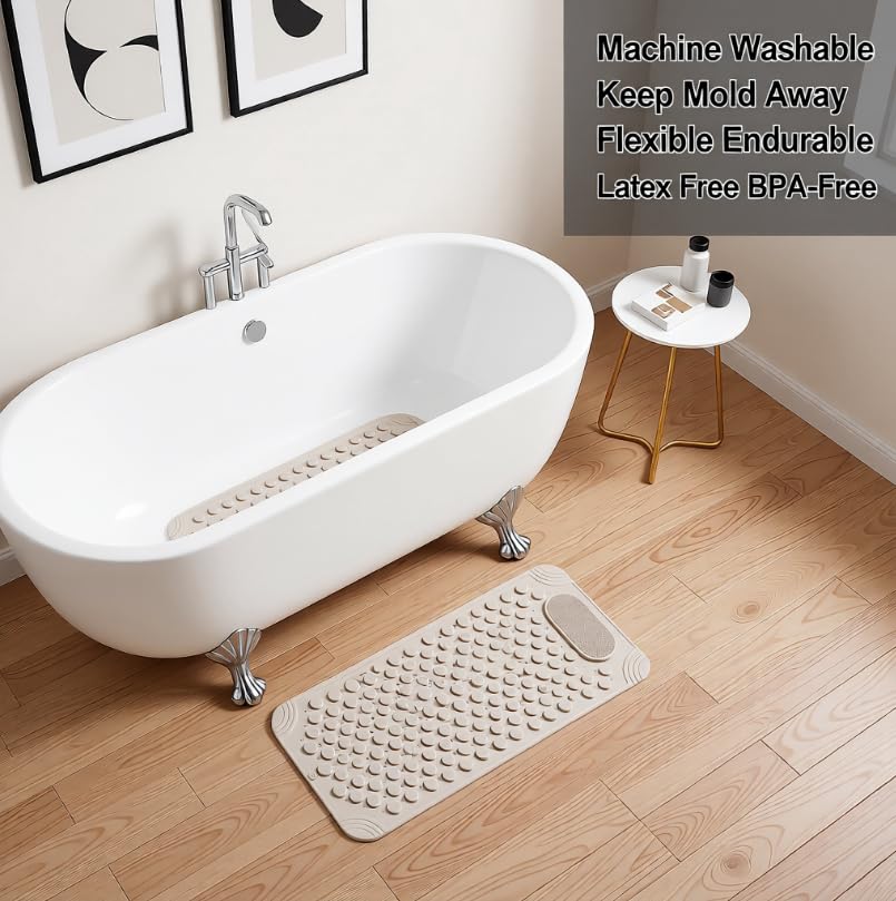 ZIBUYU Foot Scrubber Mat for Shower with Strong Suction Cups and Soft PVC Bristles | Hygienic Home Spa Cleaning