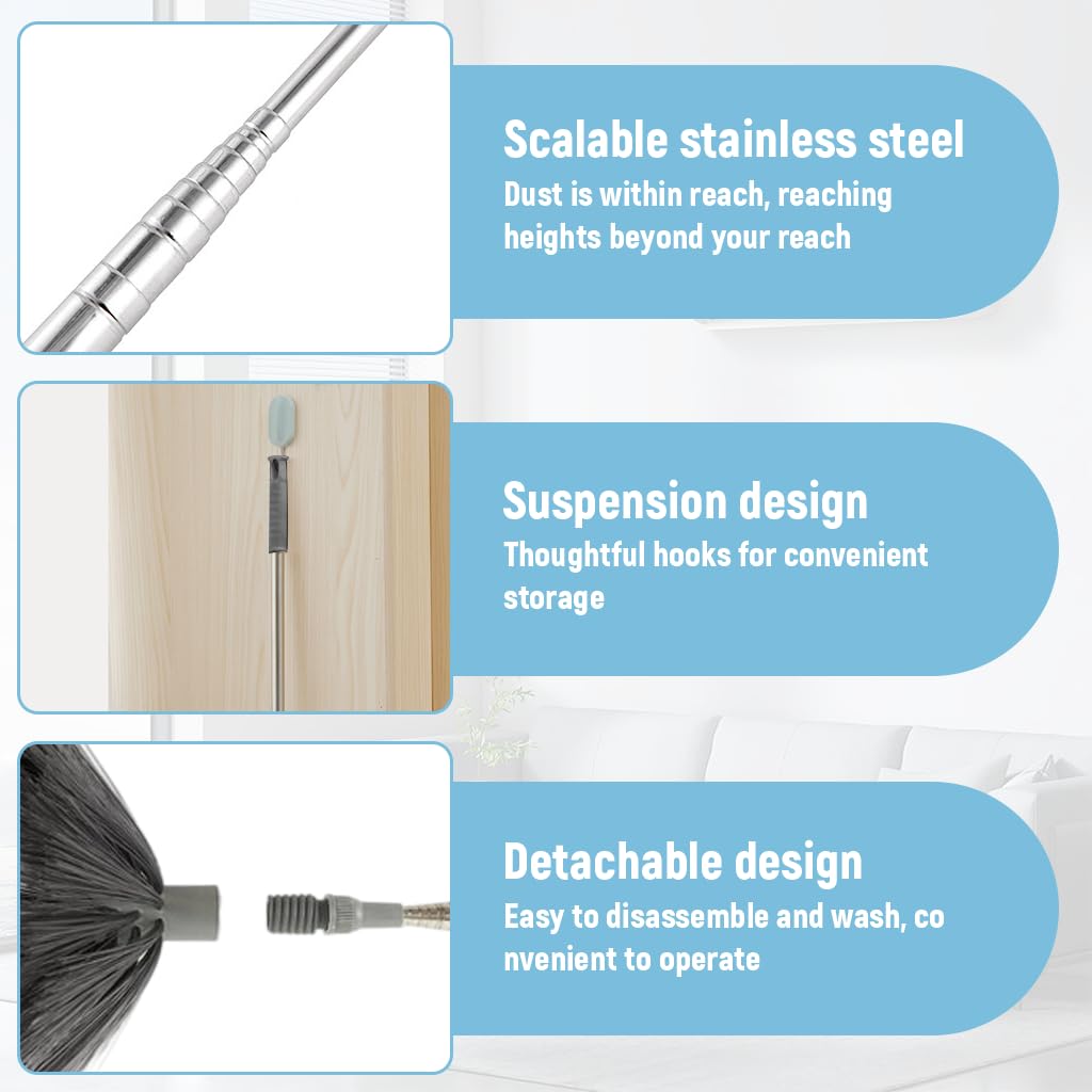HASTHIP Ceiling Duster for High Ceiling Fans with 2.8m Telescopic Rod and 9‑Piece Kit | Microfiber and Chenille Cleaning Set