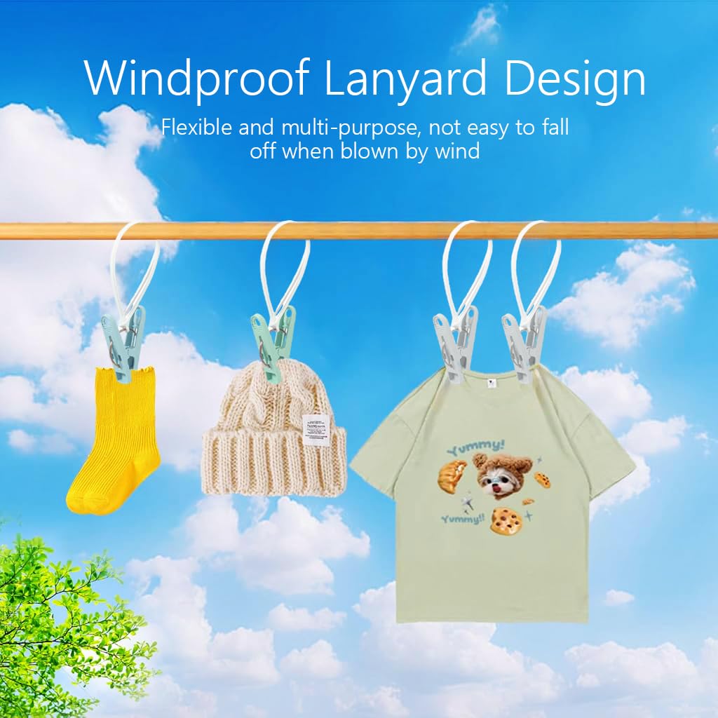 HASTHIP hanger clamps for hanging clothes 12 pcs with windproof fastening loop and multicolor clips | reusable plastic pegs for laundry and travel drying