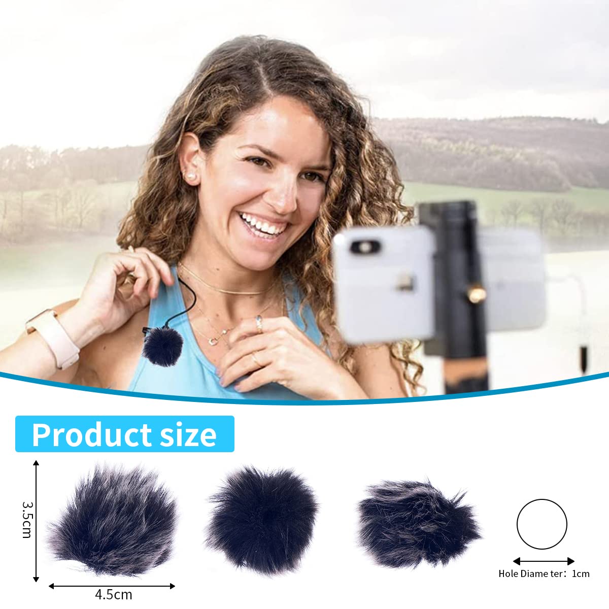 Proberos Imported Black Fur Microphone Windscreen for Lapel Lavalier Mic