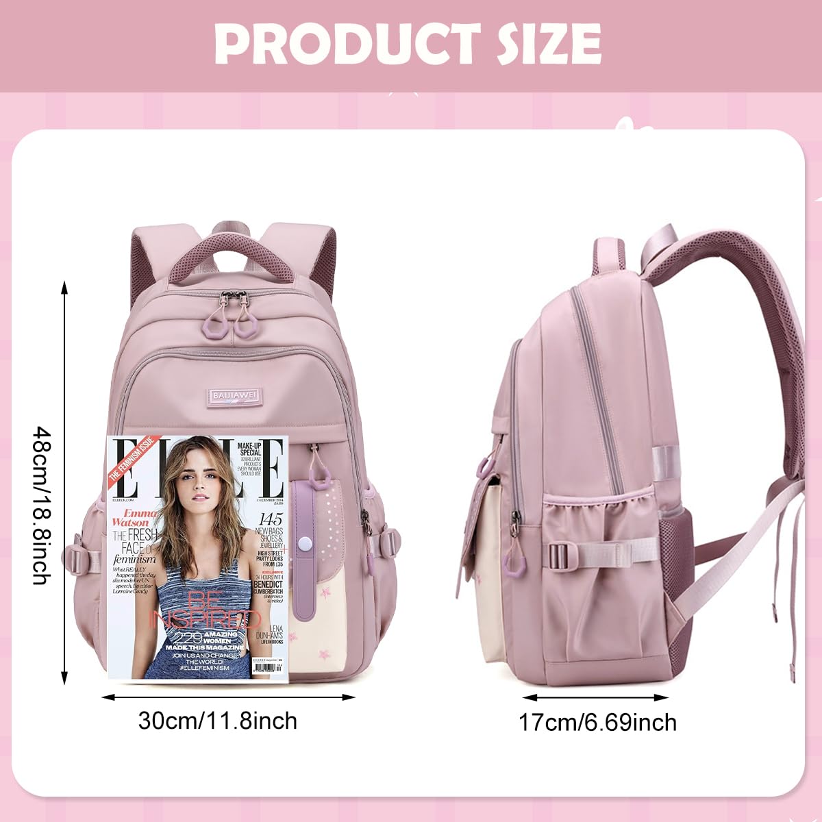 PALAY School Bag for Girls with Multi Compartment Storage and Padded Straps | Pink Nylon Backpack