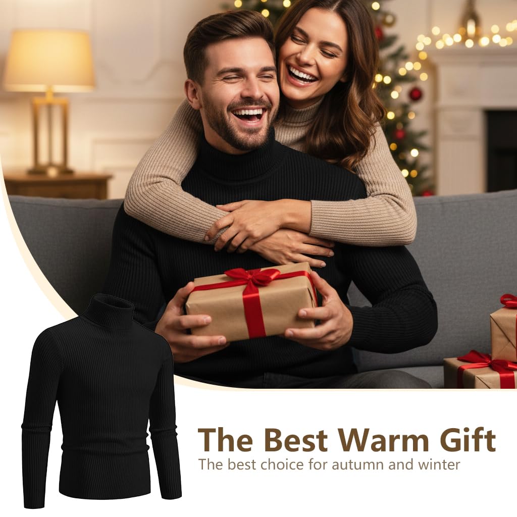 GUSTAVE Men's Turtleneck Sweater for Casual and Winter Wear featuring Fine Knit Craftsmanship | Black Slim Fit Pullover