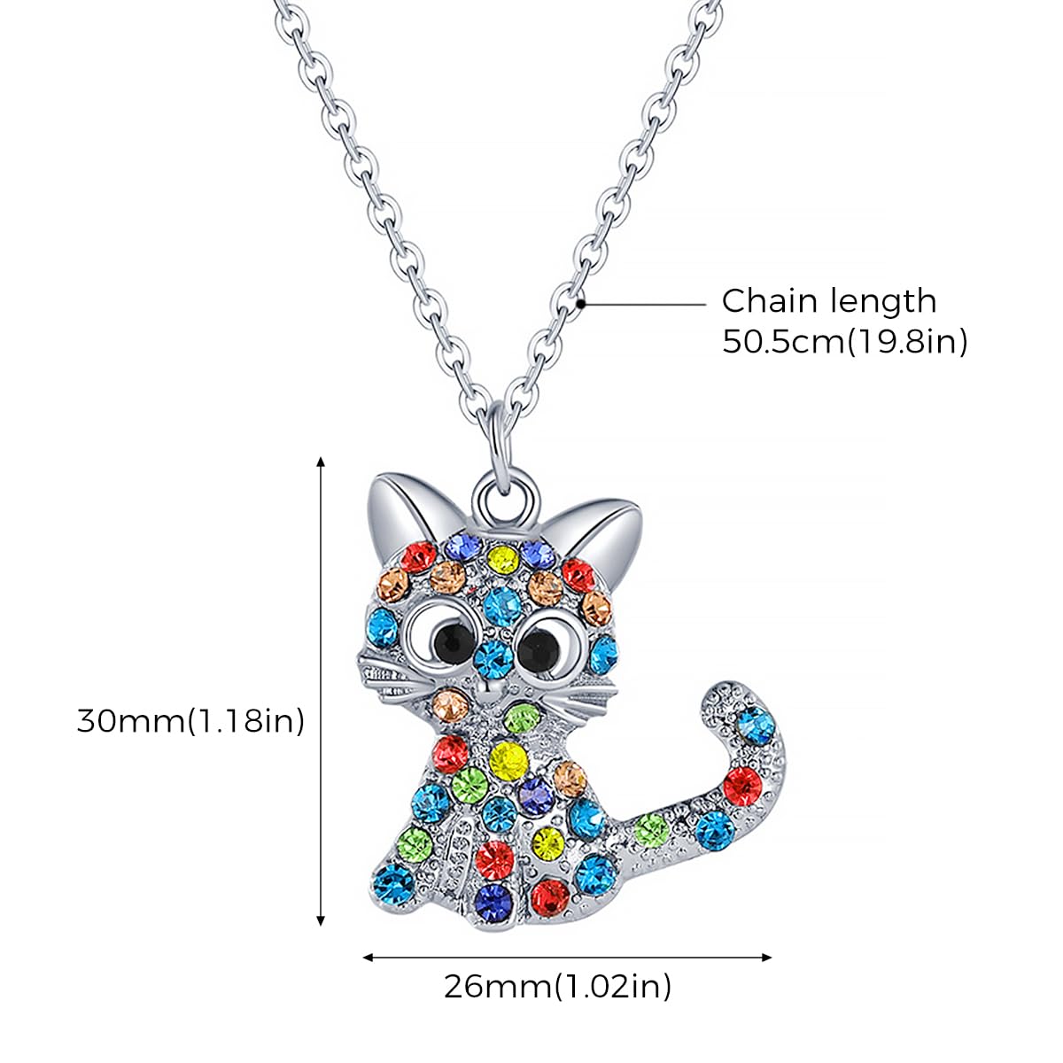 SANNIDHI Cat Necklace for Girls featuring 30mm Alloy Kitty Pendant with Rhinestones | Adjustable Chain