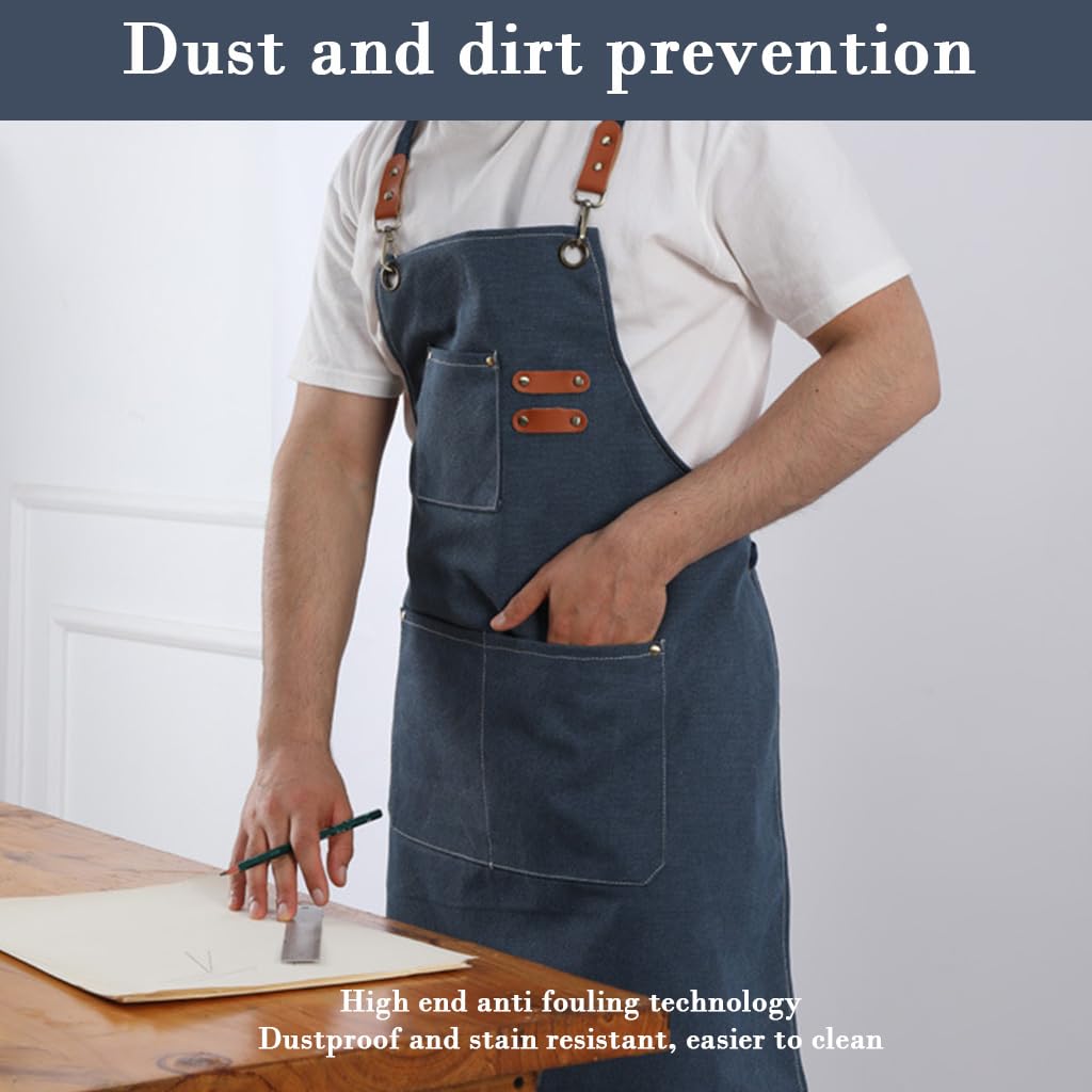 HASTHIP Canvas Work Apron for Kitchen and Workshop featuring Metal Eyelets | 3PCS Dark Blue