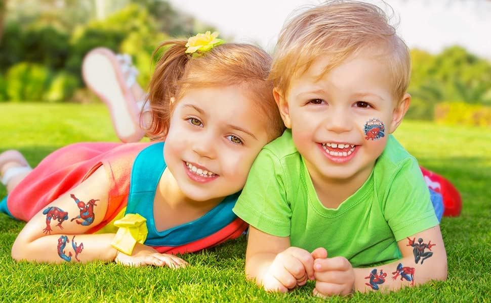 MAYCREATE Superhero Temporary Tattoo Stickers for Kids with Spider Theme 20 Sheets | Party Fun Waterproof Return Gifts