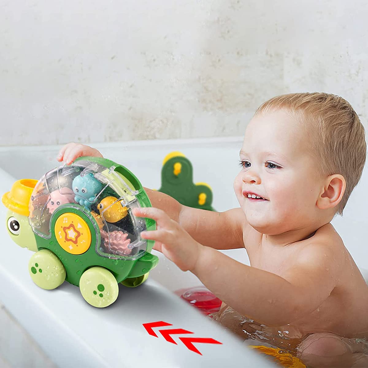 PATPAT® Bath Toy for Kids Cartoonish Turtle Sprinkler Toy for Toddler 1-3 Years Old Wall Mounted Suction Cup Bath Toy Cute Car Toy with Sound Button for Kids Gift Toy for Kids Children's Day Gift