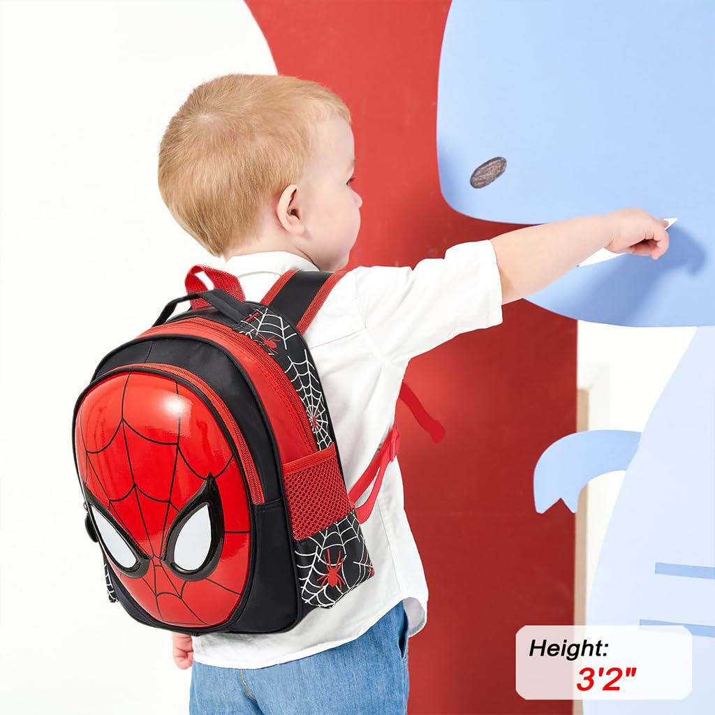 Venzina School Backpack for Boys and Girls 2 to 4 Years featuring Spider Man Design in Red and Black | Waterproof Preschool Bag